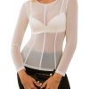 Sheer Tops for Women Long Sleeve See Through Undershirt Crewneck Party Club Night Outfits Lace Blouse Mesh Shirts