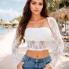 Going Out Tops for Women Long Sleeve 2 Piece Square Neck Tank Top Lace Mesh Sheer Crop Tops Strapless Shirts