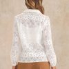 81oFCTCYfmL.jpg Women's Elegant Eyelet Top Casual Work Long Sleeve Hallow Out Lace Sheer Button Down Shirt