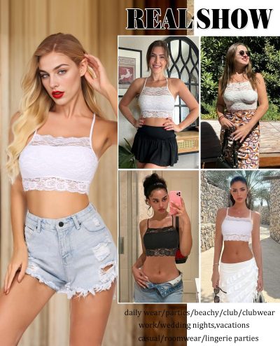 81xdyzTbL3L.jpg Lace Bralette for Women High Neck Camisoles Racerback Double-Layered Crop Top