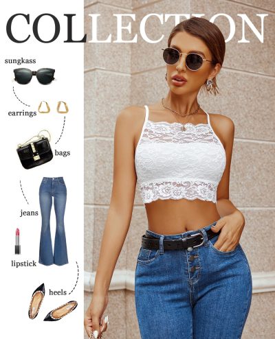 81xjcYhCeyL.jpg Lace Bralette for Women High Neck Camisoles Racerback Double-Layered Crop Top