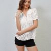 91S4ZwMfyGL.jpg Women Puff Short Sleeve Blouse Shirts Peter Pan Collar Button Down Embroidered Lace See Through Tee Tunic Tops